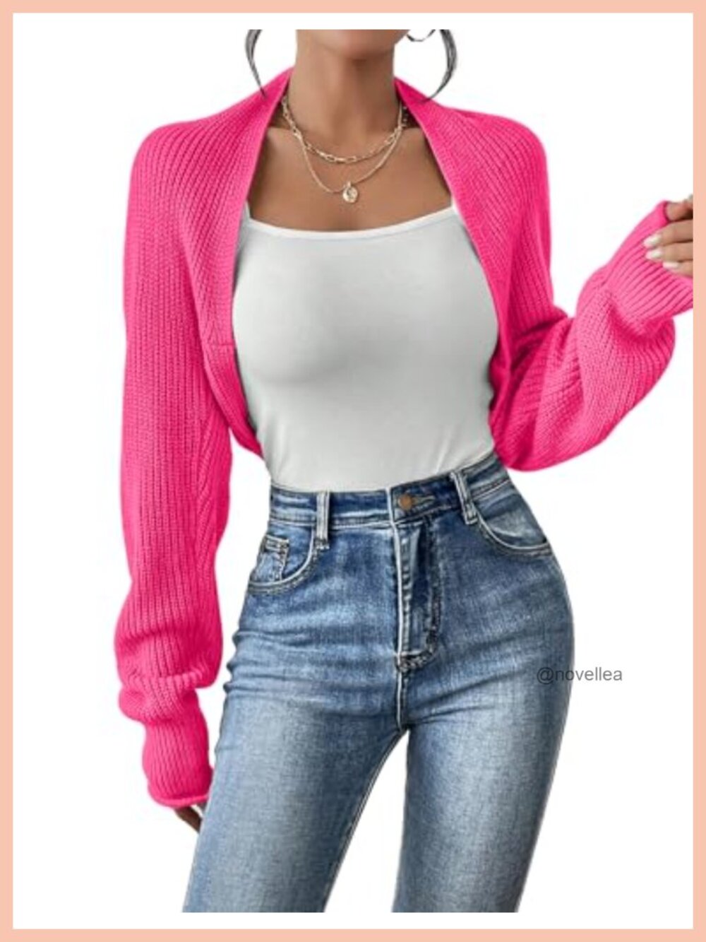 Women's Long Sleeve Open Front Knit Cropped Cardigan Sweater